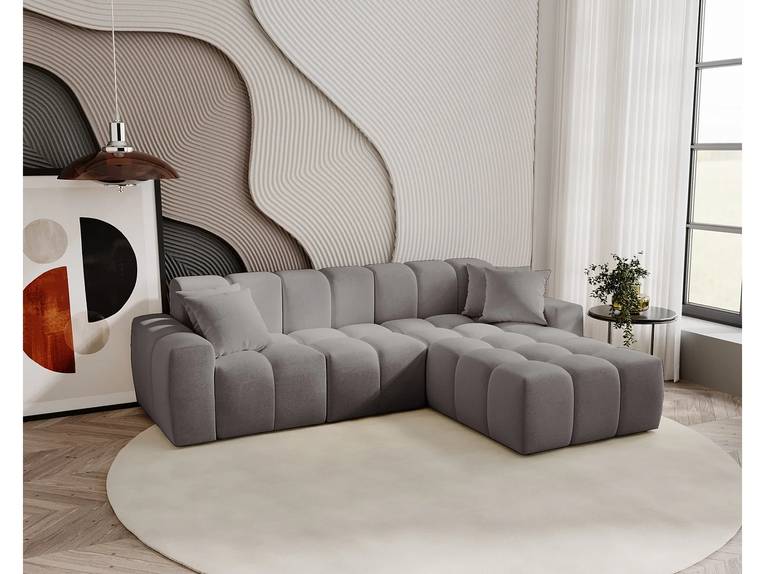 Hoekbank Napoli 265x180 cm, sofa, woonkamerbank, rechts, grijs