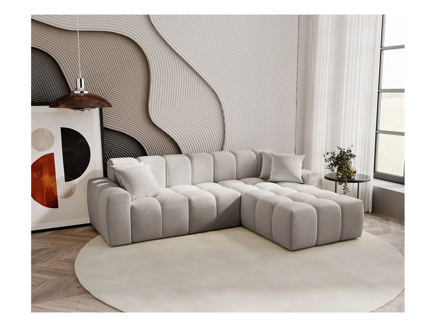 Emporius Napoli Droit Canapé d'angle, Canapé  4 Places, Canapé d'angle 265x180 cm Gris clair (Komodo 20)