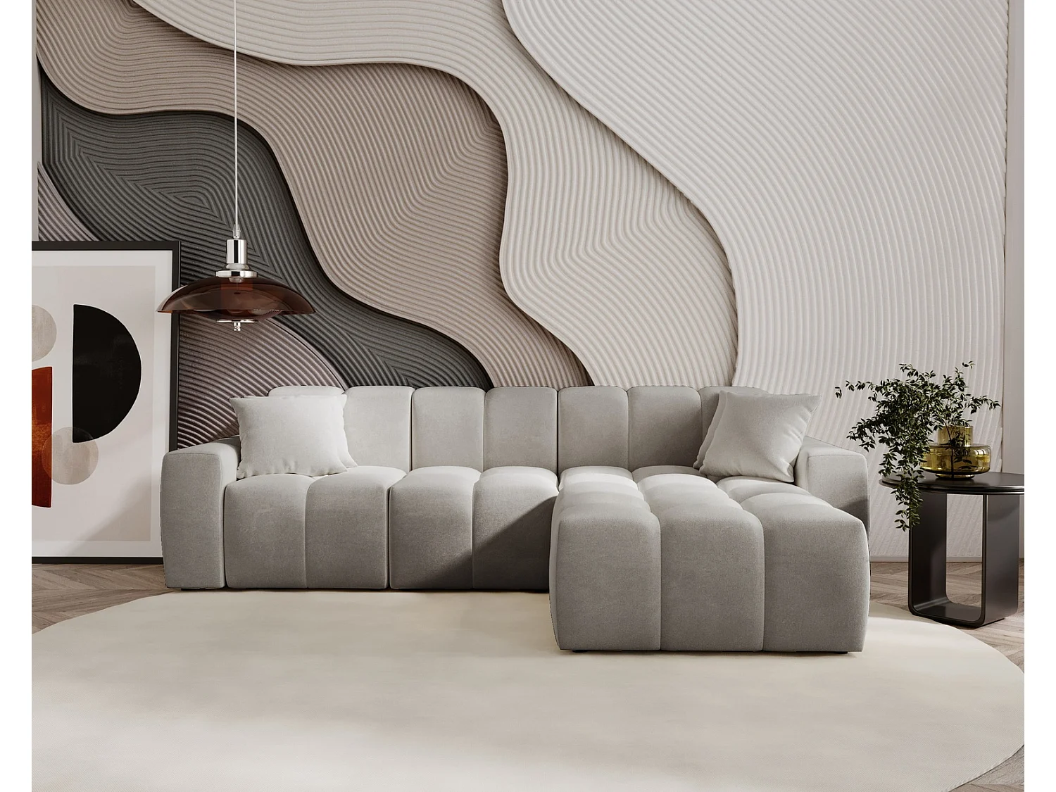 Emporius Napoli Droit Canapé d'angle, Canapé  4 Places, Canapé d'angle 265x180 cm Gris clair (Komodo 20)