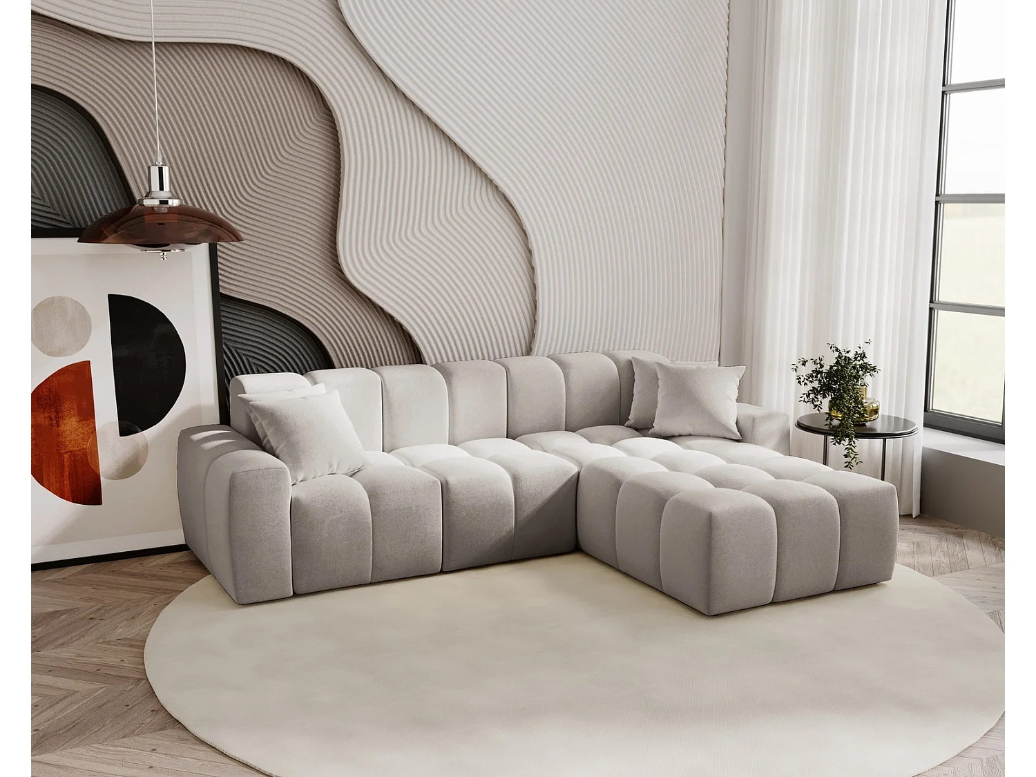 Hoekbank Napoli 265x180 cm, sofa, woonkamerbank, rechts, lichtgrijs