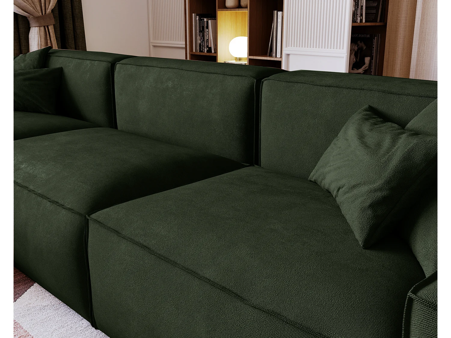 Emporius Figo Gauche Canapé d'angle en Velours, Design, Modern - Canapé d'angle 265x180 cm Vert (Whisper 11)