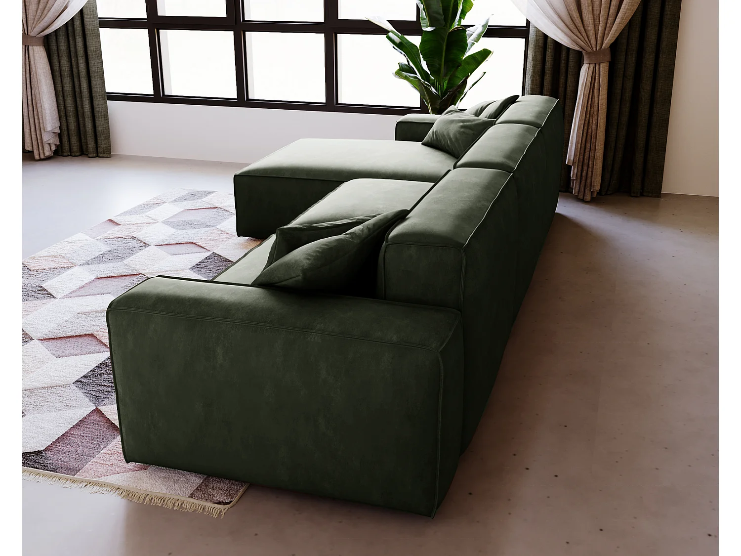 Emporius Figo Gauche Canapé d'angle en Velours, Design, Modern - Canapé d'angle 265x180 cm Vert (Whisper 11)