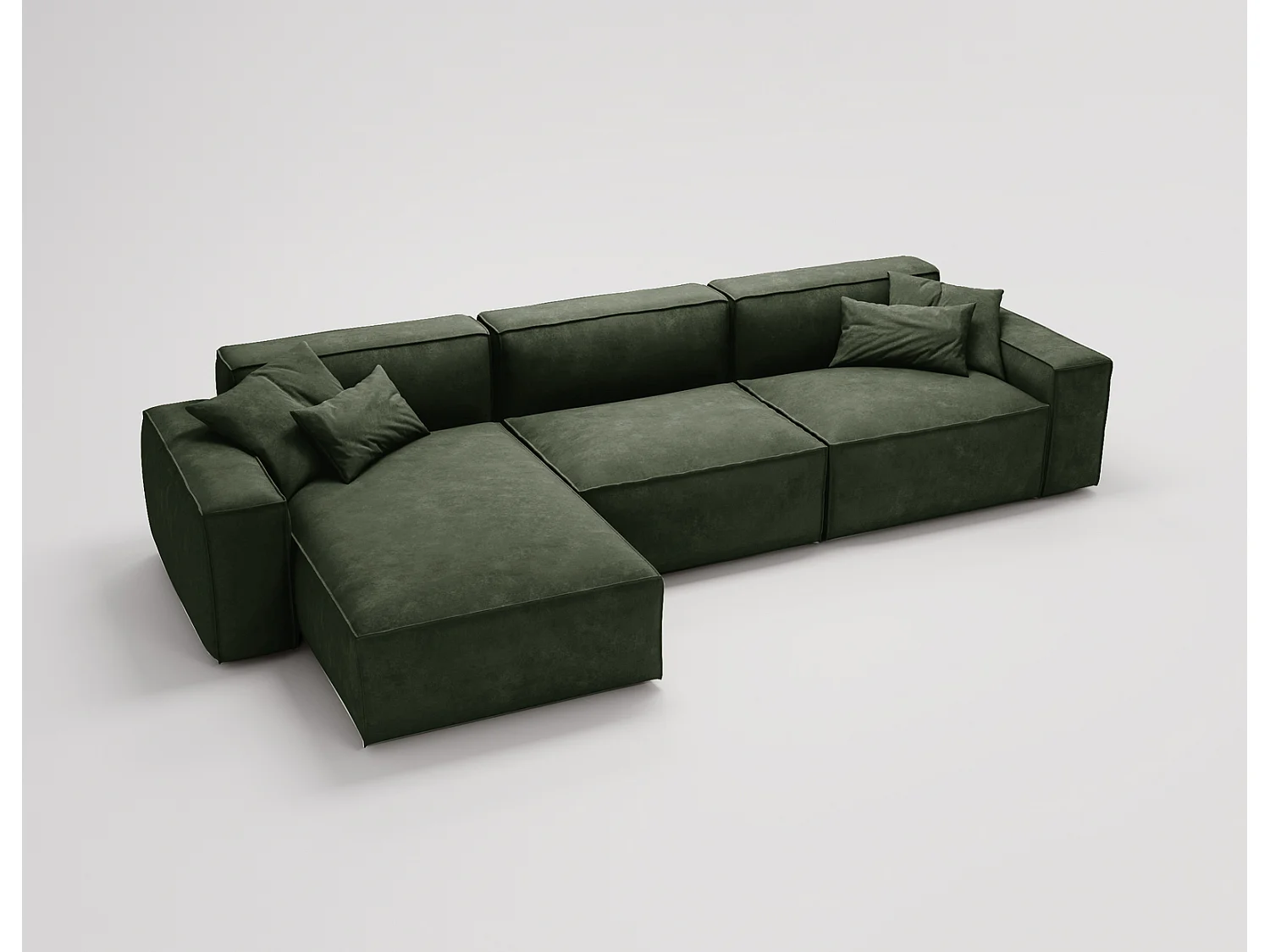 Emporius Figo Gauche Canapé d'angle en Velours, Design, Modern - Canapé d'angle 265x180 cm Vert (Whisper 11)