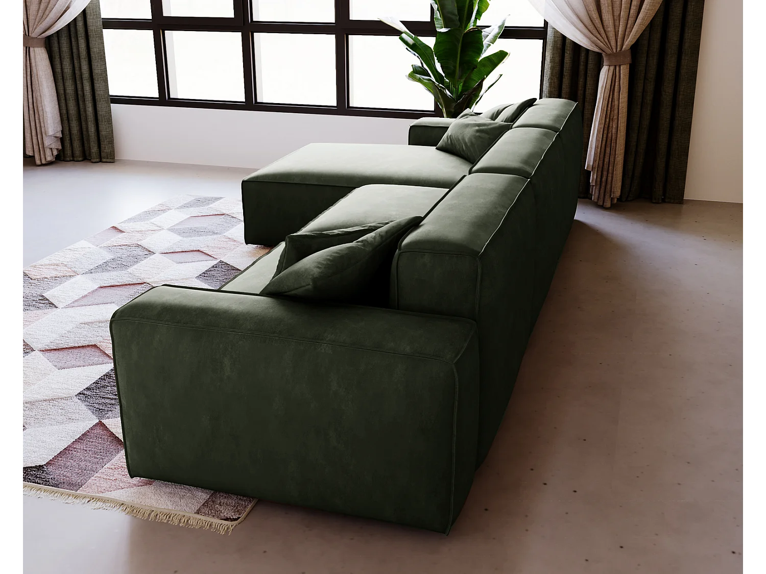 Emporius Figo Gauche Canapé d'angle en Velours, Design, Modern - Canapé d'angle 265x180 cm Vert (Whisper 11)