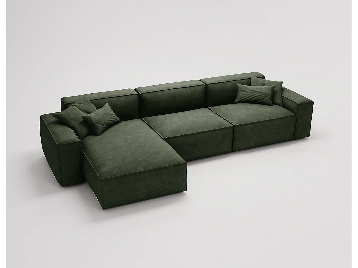 Emporius Figo Gauche Canapé d'angle en Velours, Design, Modern - Canapé d'angle 265x180 cm Vert (Whisper 11)