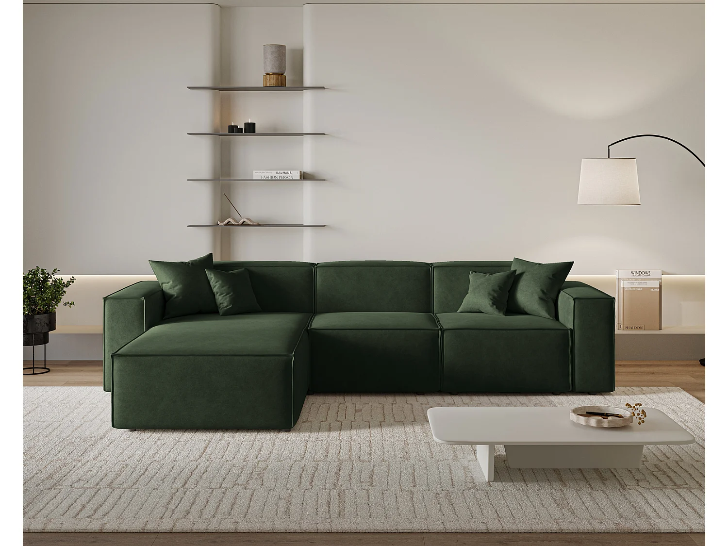 Canapé d'angle Figo, 265x180 cm, design moderne, gauche, vert
