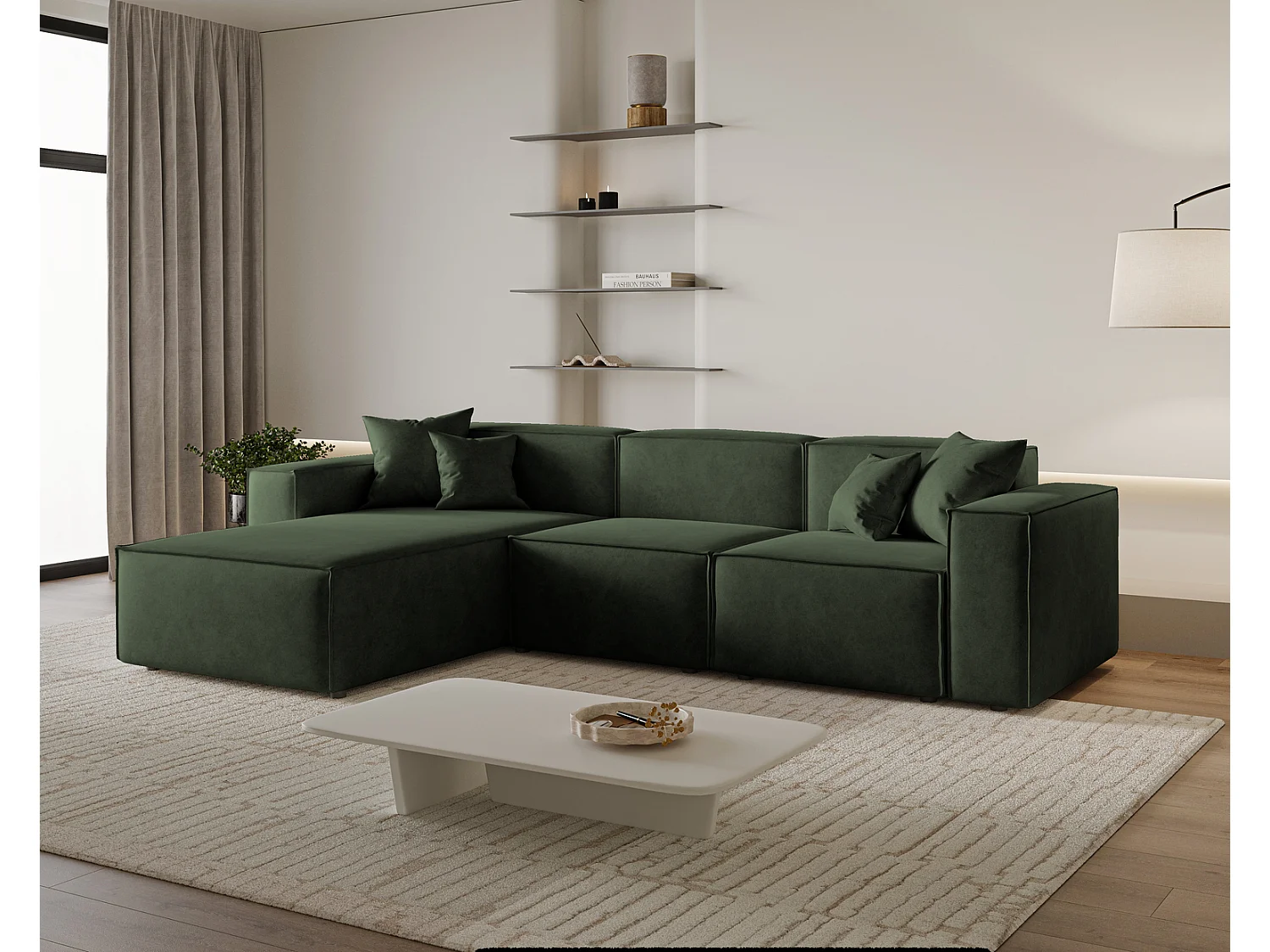 Canapé d'angle Figo, 265x180 cm, design moderne, gauche, vert