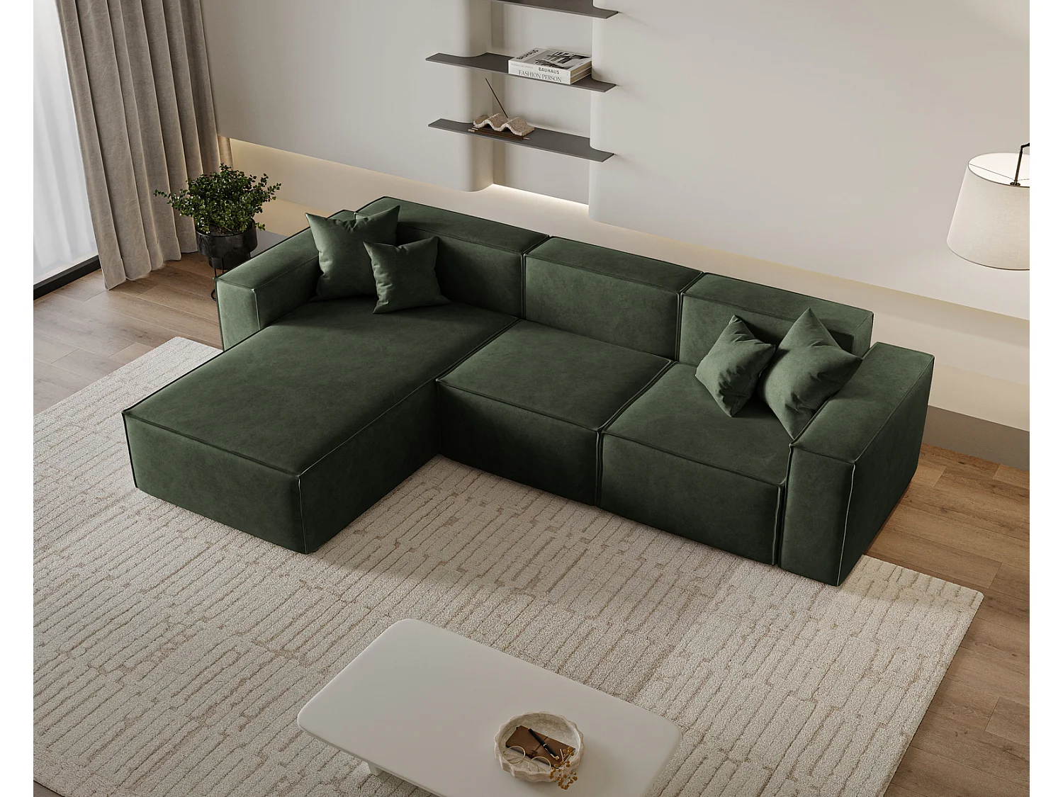 Canapé d'angle Figo, 265x180 cm, design moderne, gauche, vert