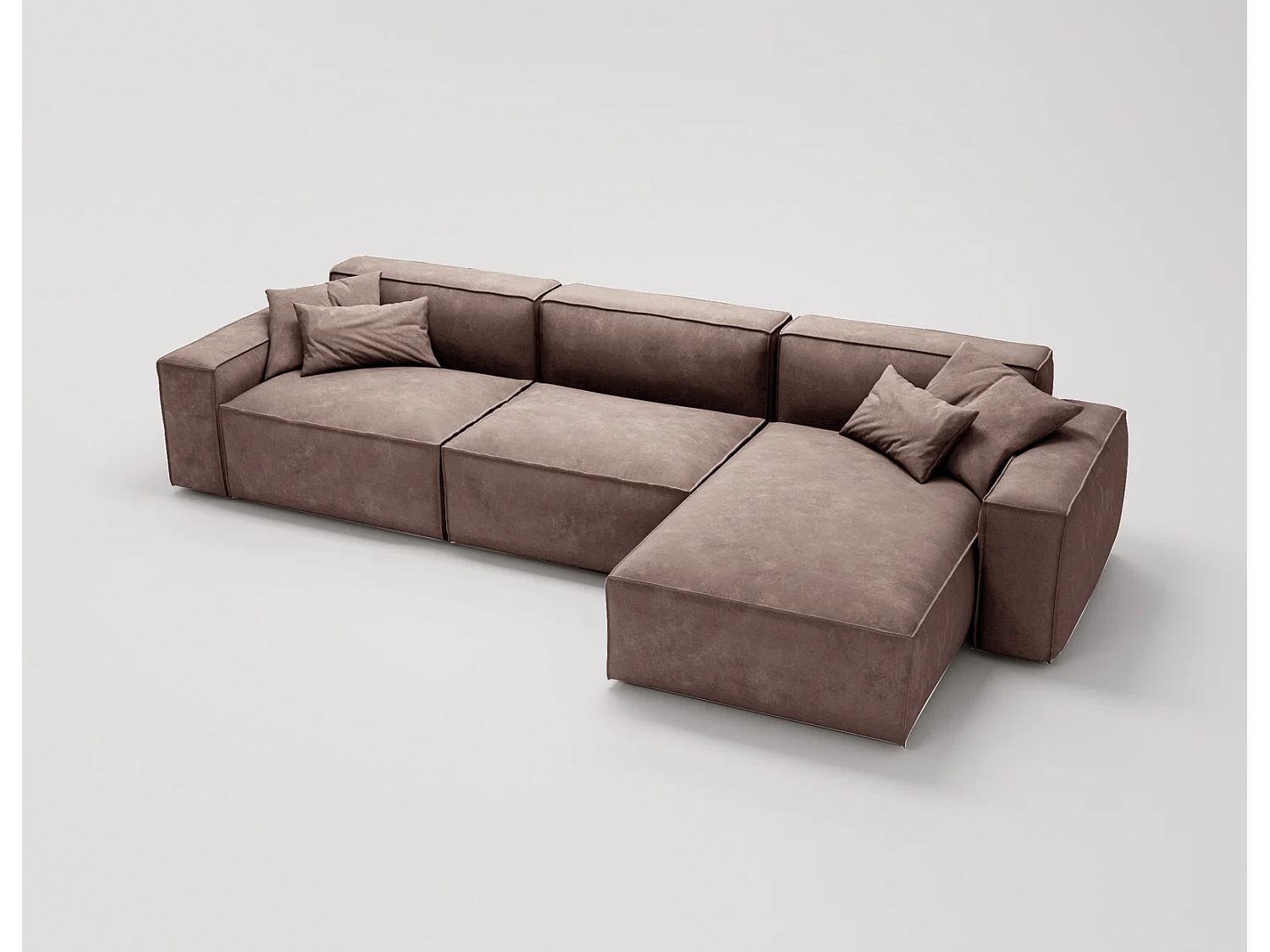 Emporius Figo Droit Canapé d'angle en Velours, Design, Modern - Canapé d'angle 265x180 cm Brun (Whisper 5)