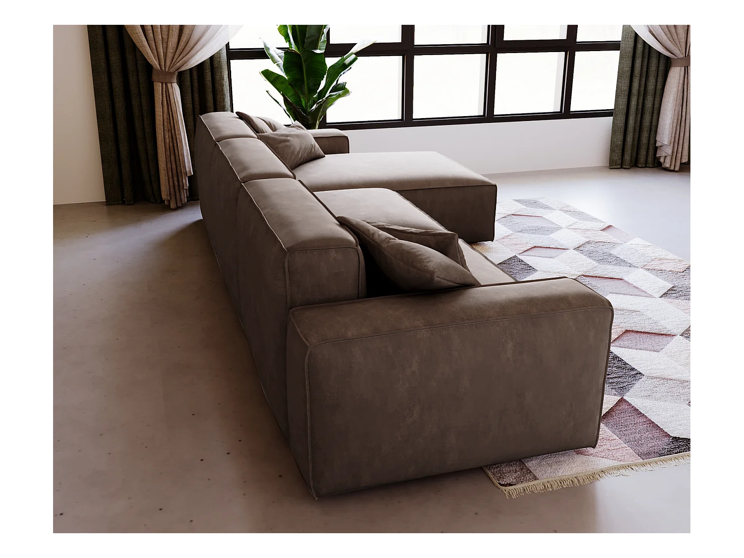 Emporius Figo Droit Canapé d'angle en Velours, Design, Modern - Canapé d'angle 265x180 cm Brun (Whisper 5)