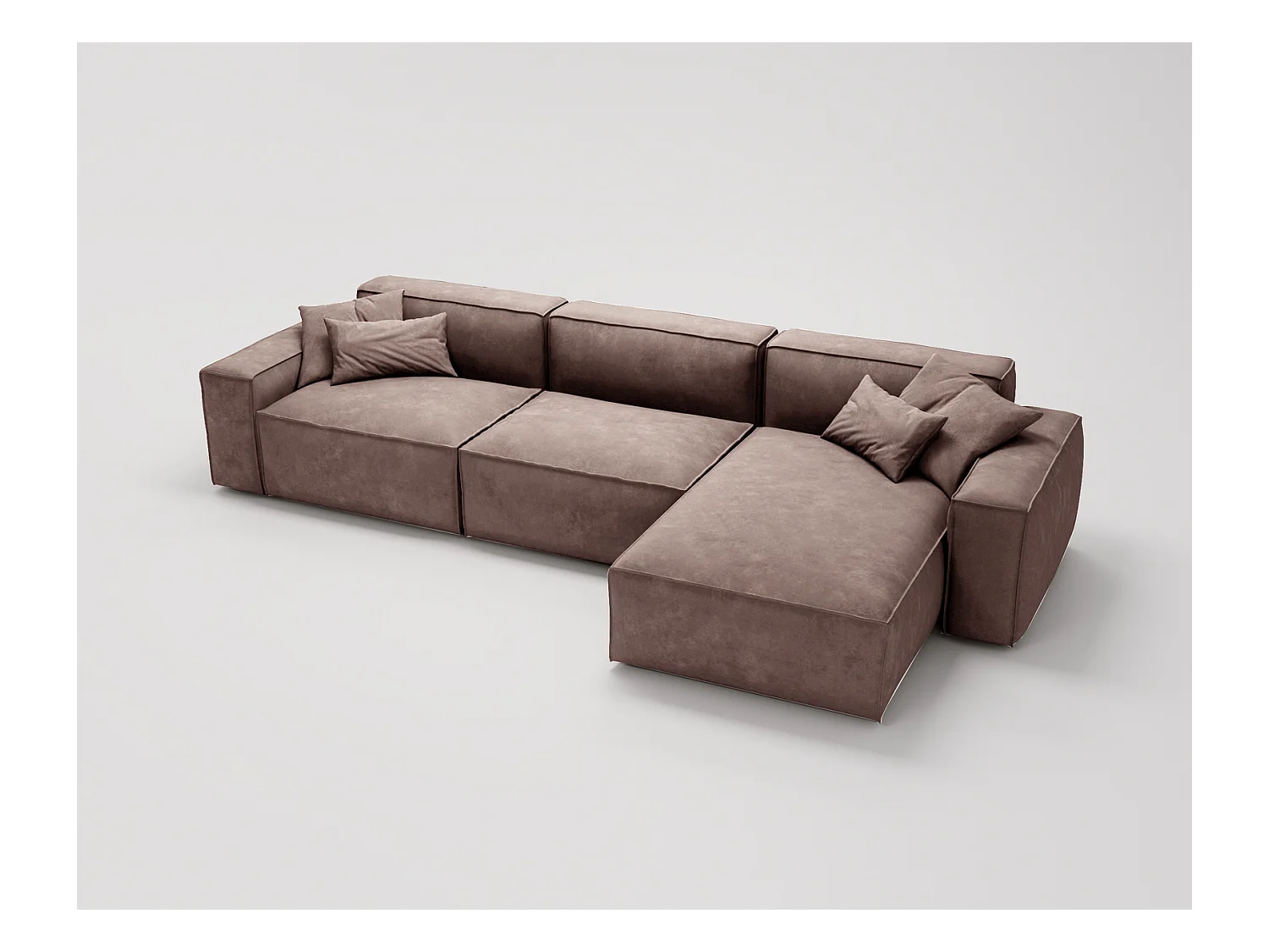 Emporius Figo Droit Canapé d'angle en Velours, Design, Modern - Canapé d'angle 265x180 cm Brun (Whisper 5)