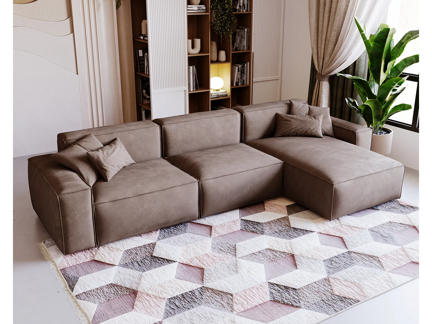 Emporius Figo rechts Hoekbank 265x180 cm, hoekbank in L-vorm, bank voor woonkamer bruin (Whisper 5)