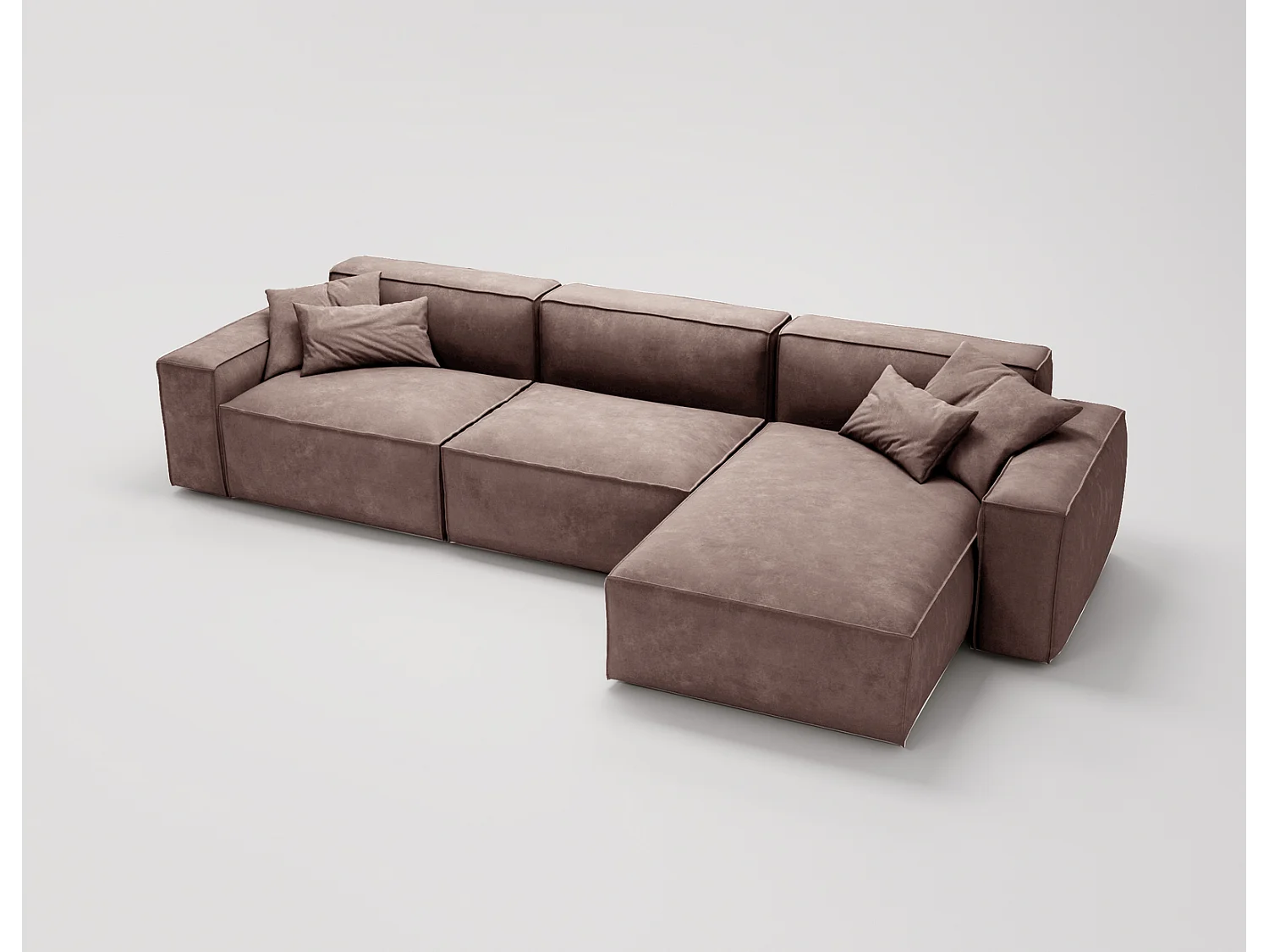 Emporius Figo Droit Canapé d'angle en Velours, Design, Modern - Canapé d'angle 265x180 cm Brun (Whisper 5)