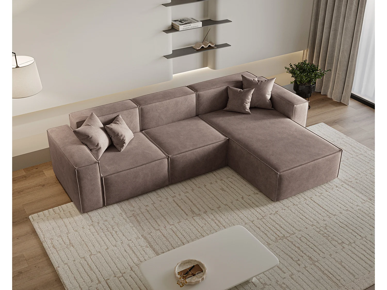 Canapé d'angle Figo, 265x180 cm, design moderne, droit, brun