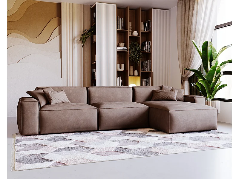 Emporius Figo Droit Canapé d'angle en Velours, Design, Modern - Canapé d'angle 265x180 cm Brun (Whisper 5)