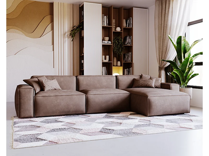 Emporius Figo narożnik w kształcie L - narożnik w nowoczesnym stylu bez pojemnika - lewostronny, tkanina aksamitna, brązowy (Whisper 5)