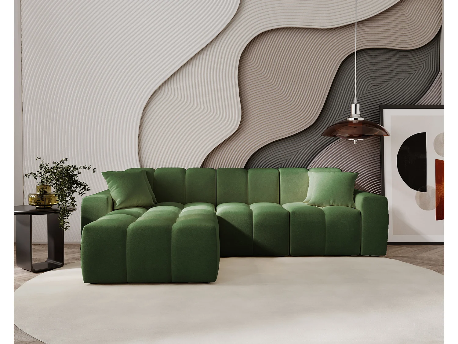 Hoekbank Napoli 265x180 cm, sofa, woonkamerbank, links, groen