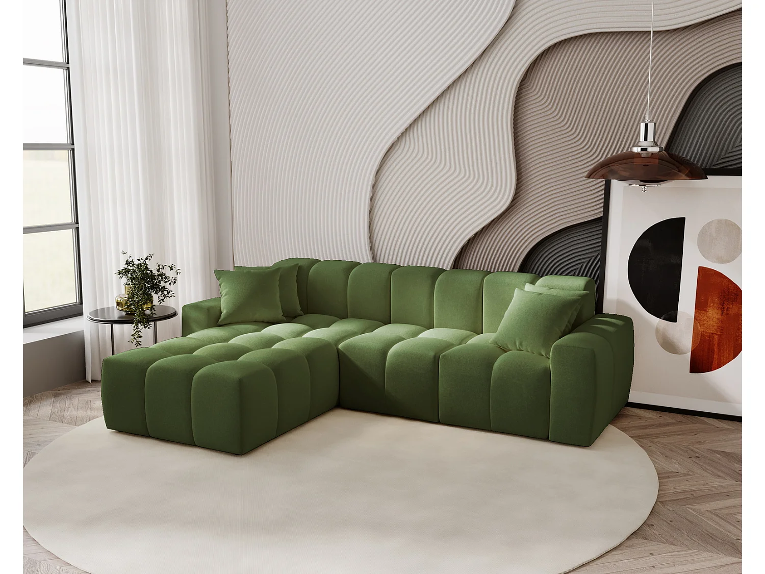 Hoekbank Napoli 265x180 cm, sofa, woonkamerbank, links, groen