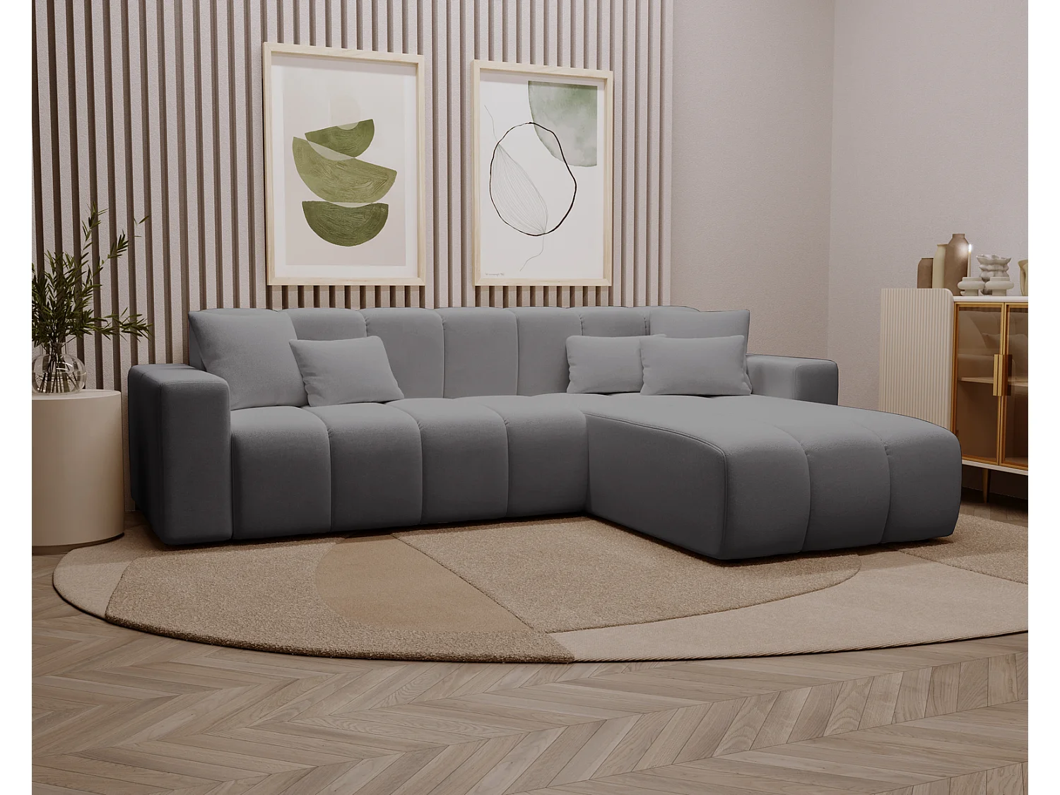 Emporius Miral narożnik w kształcie L - sofa do salonu bez funkcji spania i bez pojemnika - nowoczesny styl, prawostronny, tkanina aksamitna, szary (Komodo 21)