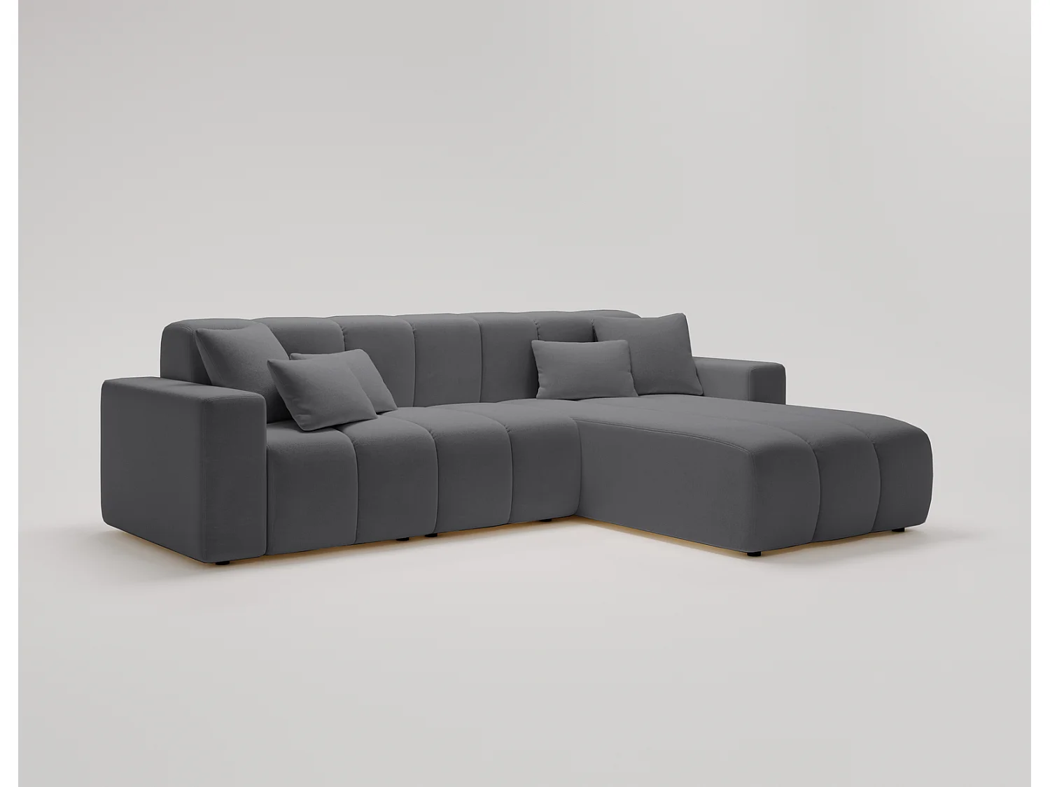 Emporius Miral narożnik w kształcie L - sofa do salonu bez funkcji spania i bez pojemnika - nowoczesny styl, prawostronny, tkanina aksamitna, szary (Komodo 21)