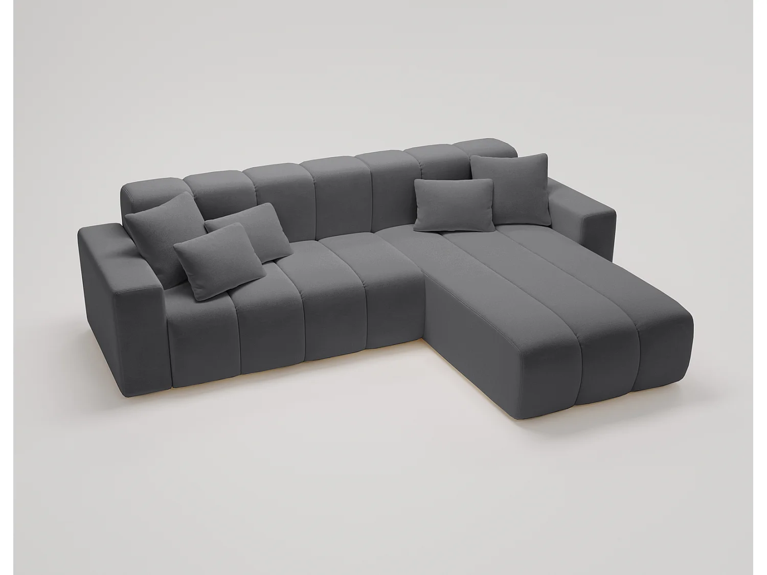 Emporius Miral narożnik w kształcie L - sofa do salonu bez funkcji spania i bez pojemnika - nowoczesny styl, prawostronny, tkanina aksamitna, szary (Komodo 21)