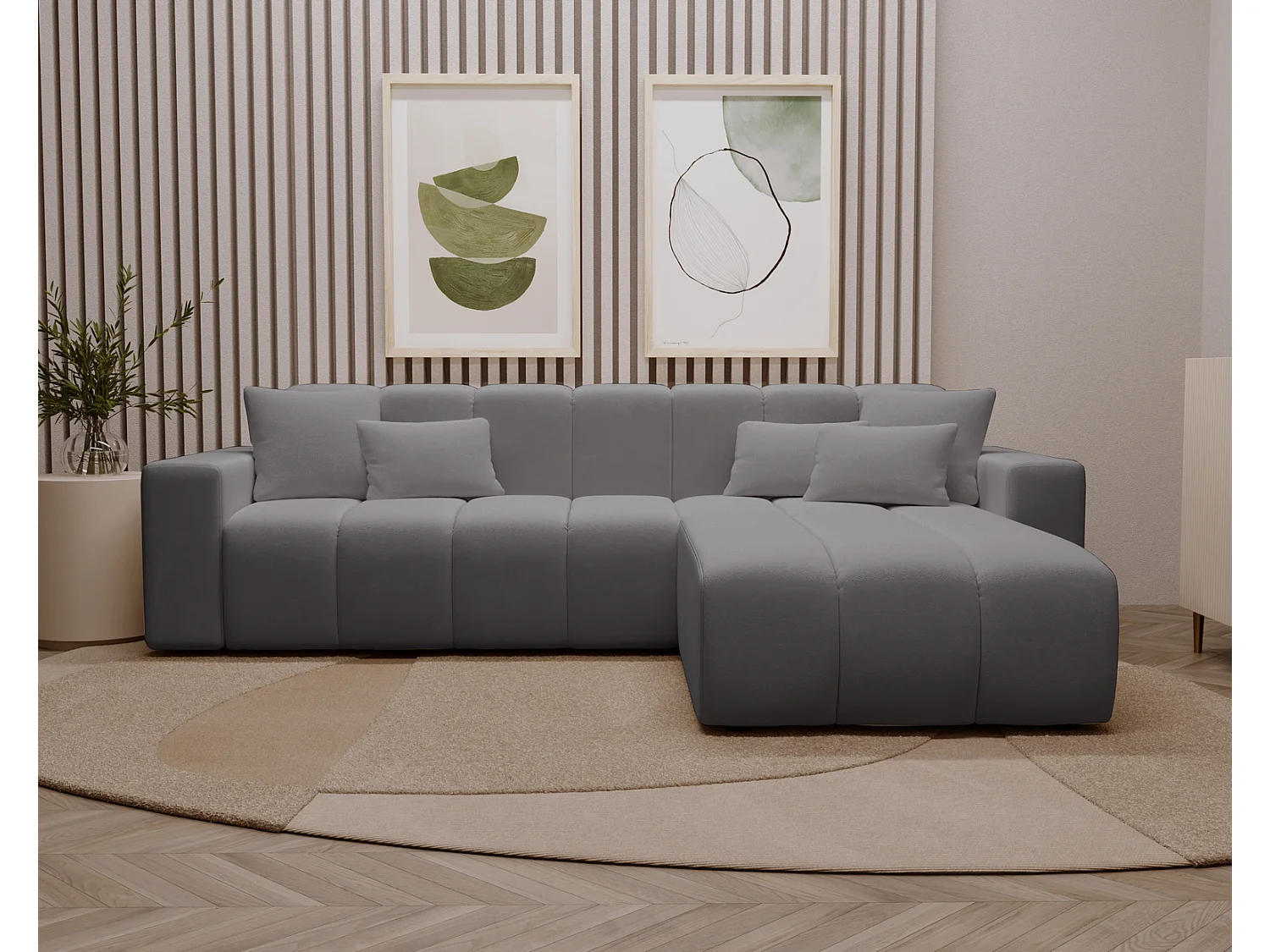 Emporius Miral narożnik w kształcie L - sofa do salonu bez funkcji spania i bez pojemnika - nowoczesny styl, prawostronny, tkanina aksamitna, szary (Komodo 21)