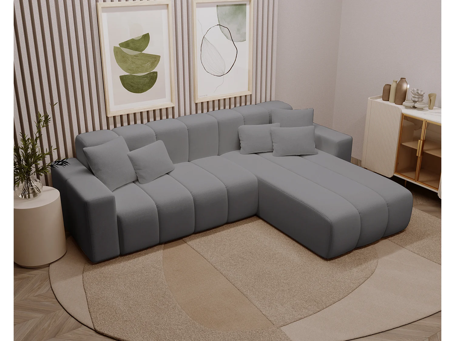 Emporius Miral narożnik w kształcie L - sofa do salonu bez funkcji spania i bez pojemnika - nowoczesny styl, prawostronny, tkanina aksamitna, szary (Komodo 21)