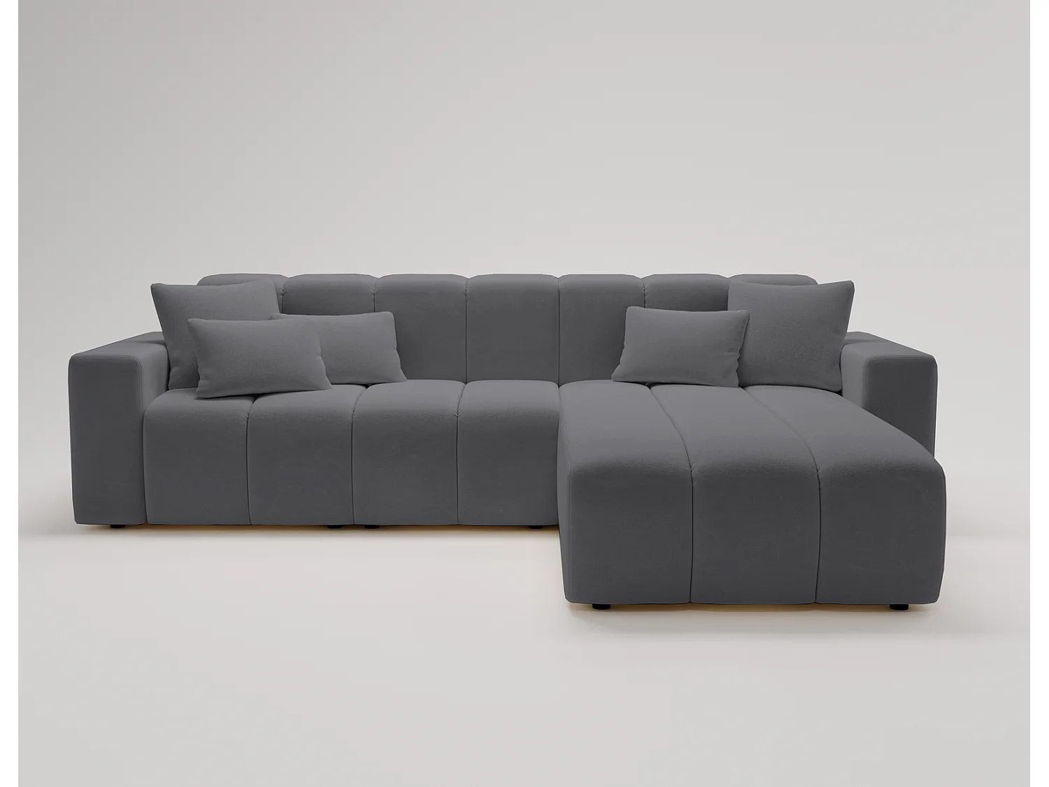 Emporius Miral narożnik w kształcie L - sofa do salonu bez funkcji spania i bez pojemnika - nowoczesny styl, prawostronny, tkanina aksamitna, szary (Komodo 21)