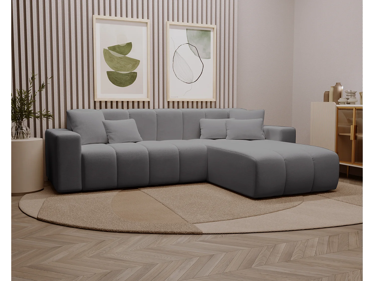 Emporius Miral narożnik w kształcie L - sofa do salonu bez funkcji spania i bez pojemnika - nowoczesny styl, prawostronny, tkanina aksamitna, szary (Komodo 21)