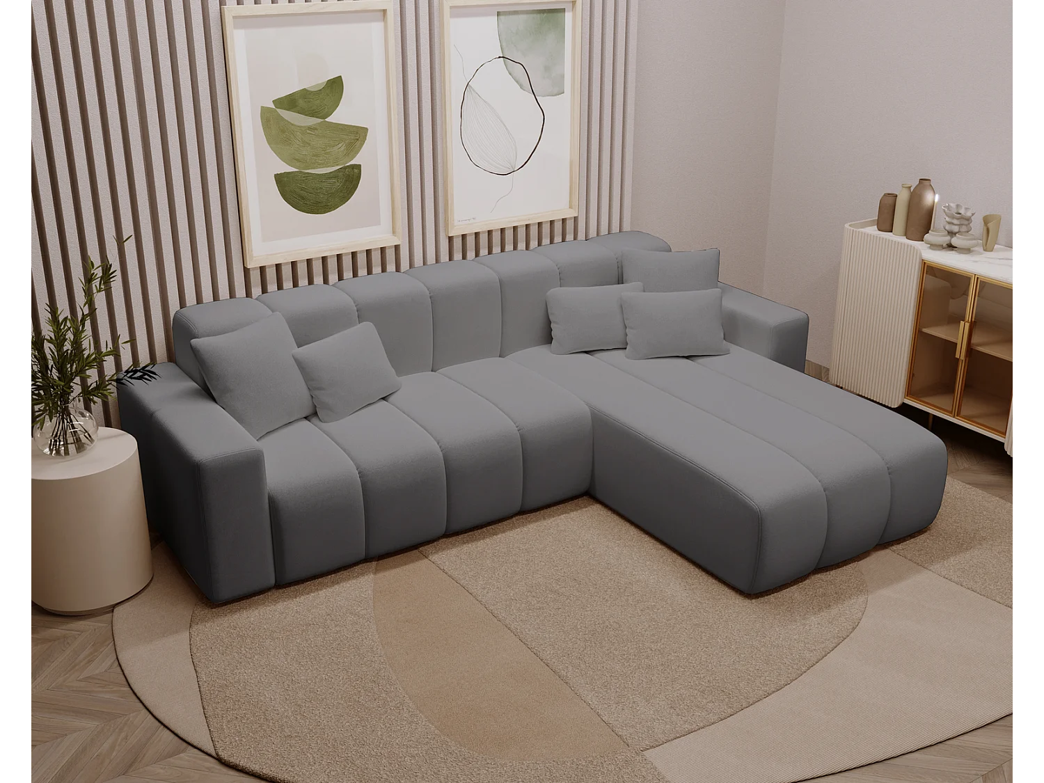 Emporius Miral narożnik w kształcie L - sofa do salonu bez funkcji spania i bez pojemnika - nowoczesny styl, prawostronny, tkanina aksamitna, szary (Komodo 21)