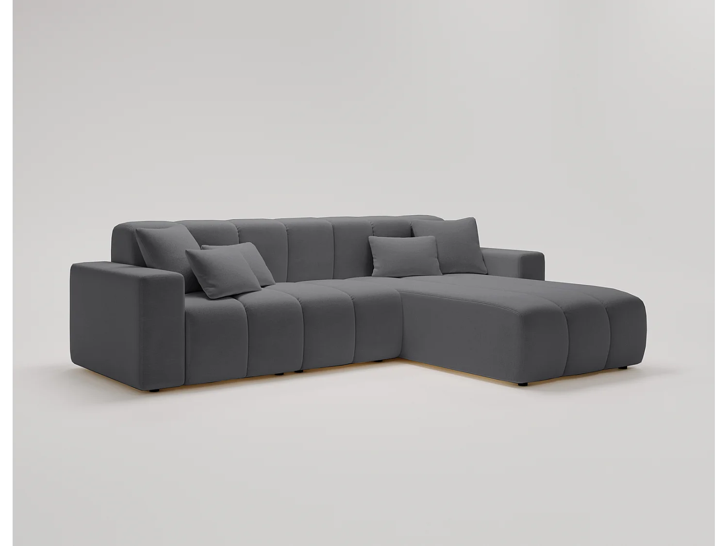 Emporius Miral narożnik w kształcie L - sofa do salonu bez funkcji spania i bez pojemnika - nowoczesny styl, prawostronny, tkanina aksamitna, szary (Komodo 21)