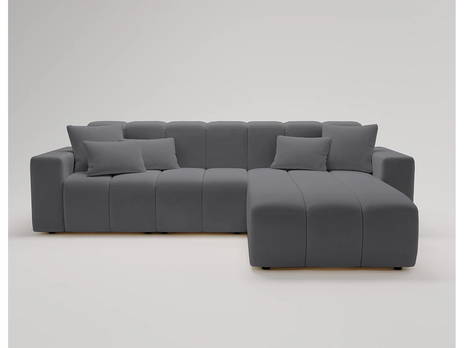 Emporius Miral narożnik w kształcie L - sofa do salonu bez funkcji spania i bez pojemnika - nowoczesny styl, prawostronny, tkanina aksamitna, szary (Komodo 21)