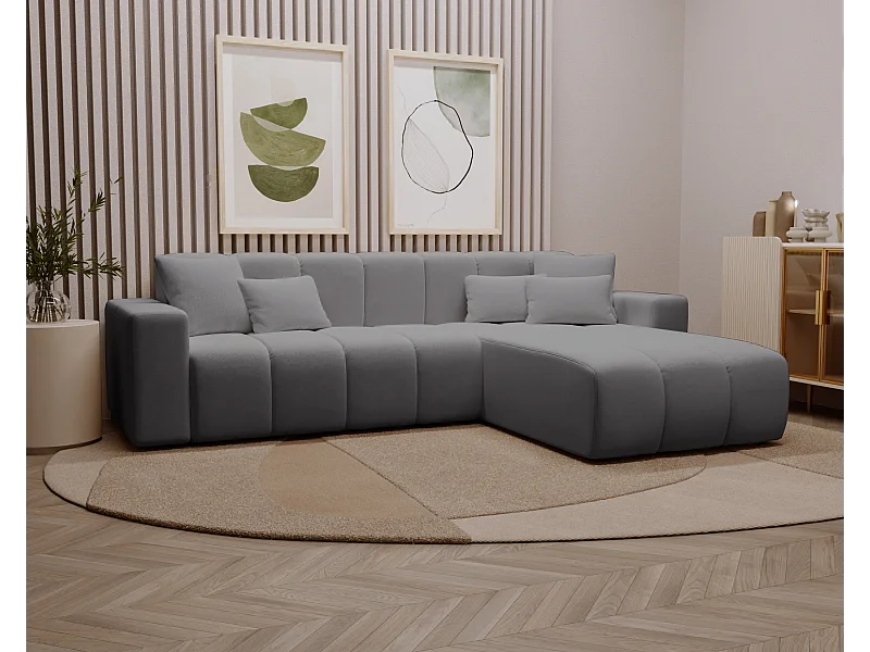 Emporius Miral narożnik w kształcie L - sofa do salonu bez funkcji spania i bez pojemnika - nowoczesny styl, prawostronny, tkanina aksamitna, szary (Komodo 21)