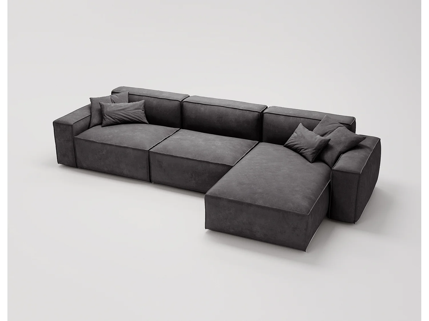 Emporius Figo Droit Canapé d'angle en Velours, Design, Modern - Canapé d'angle 265x180 cm Gris foncé (Whisper 15)