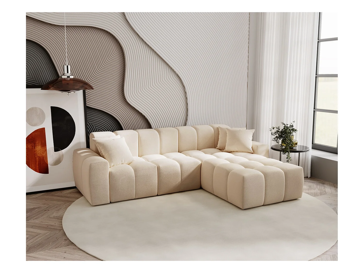 Emporius Napoli Droit Canapé d'angle, Canapé  4 Places, Canapé d'angle 265x180 cm Beige (Komodo 11)