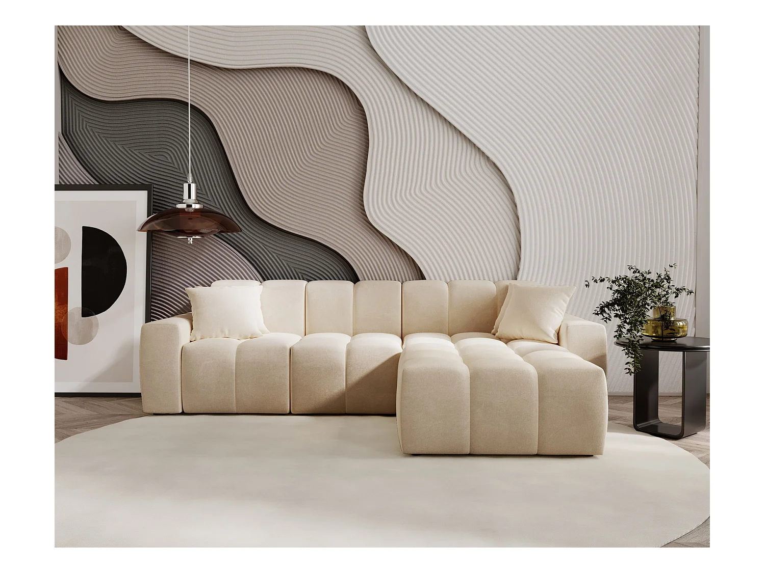 Emporius Napoli Droit Canapé d'angle, Canapé  4 Places, Canapé d'angle 265x180 cm Beige (Komodo 11)