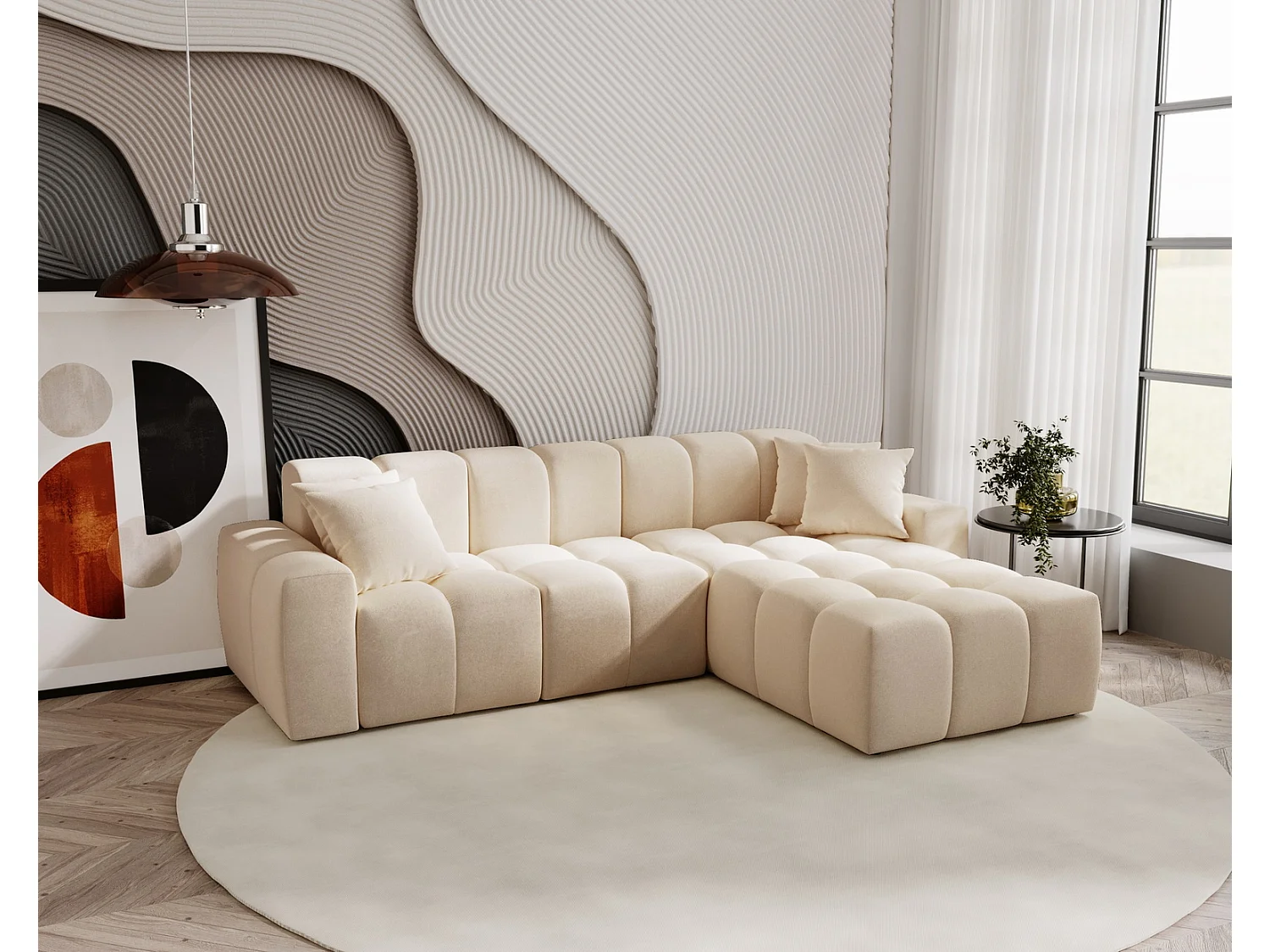 Emporius Napoli Droit Canapé d'angle, Canapé  4 Places, Canapé d'angle 265x180 cm Beige (Komodo 11)