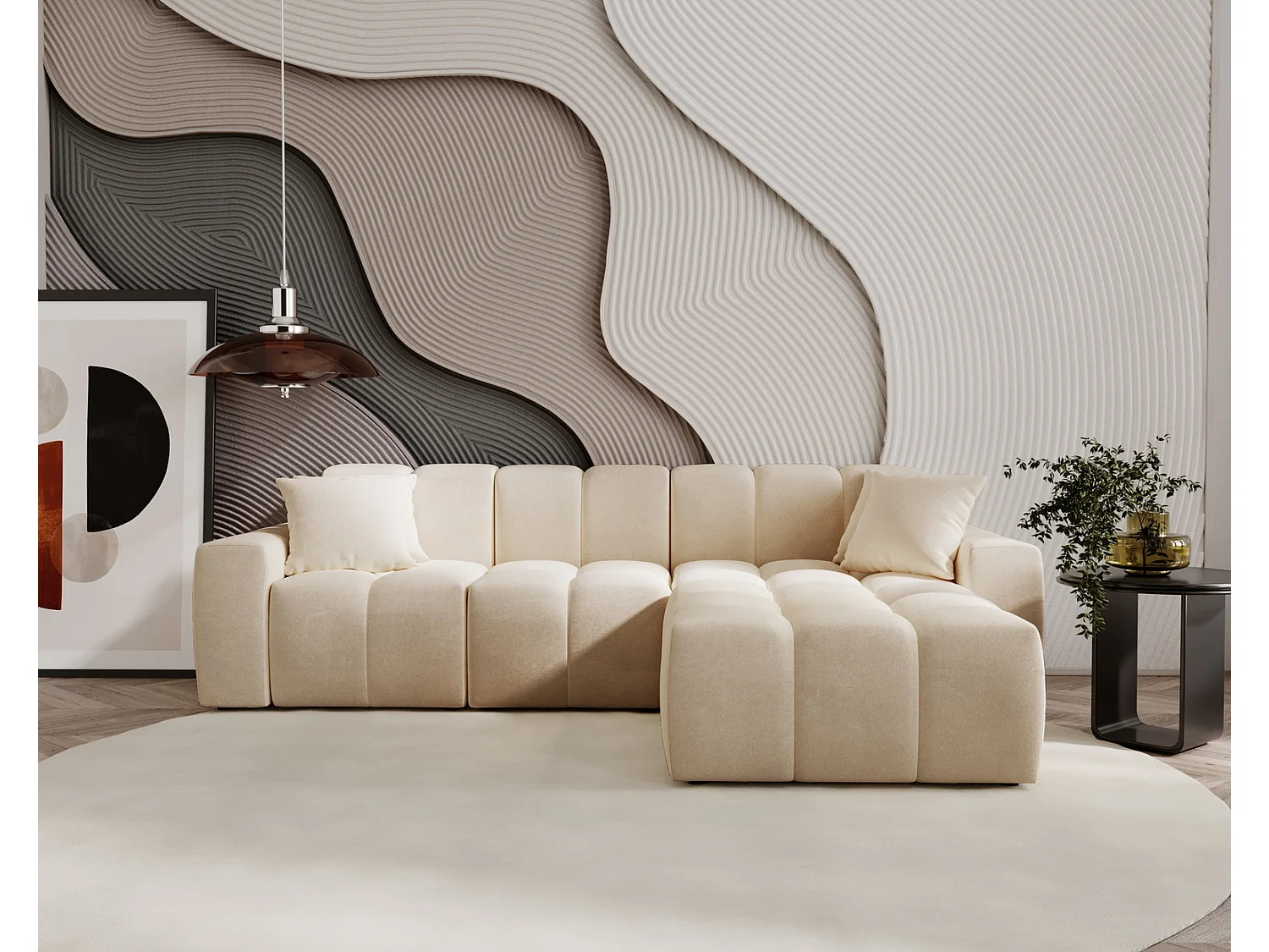 Emporius Napoli Droit Canapé d'angle, Canapé  4 Places, Canapé d'angle 265x180 cm Beige (Komodo 11)