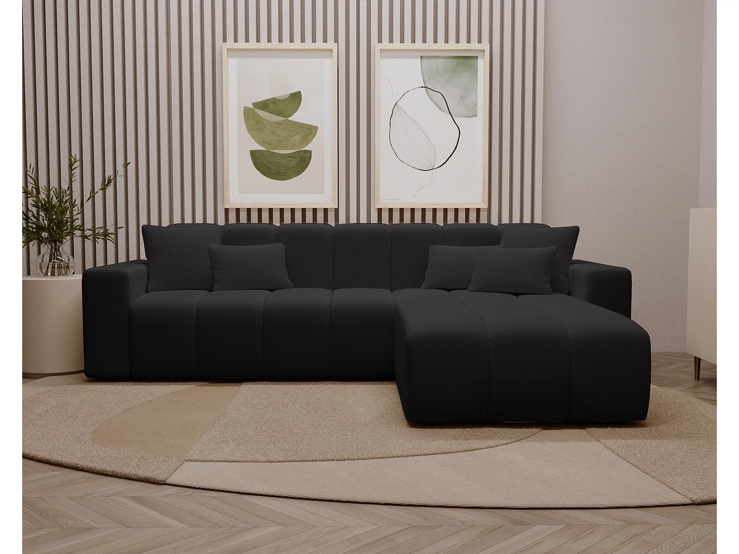 Emporius Miral narożnik w kształcie L - sofa do salonu bez funkcji spania i bez pojemnika - nowoczesny styl, prawostronny, tkanina aksamitna, czarny (Komodo 23)