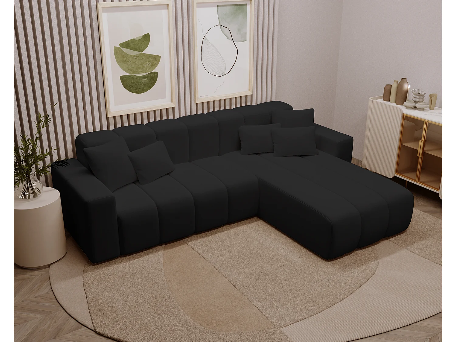 Emporius Miral narożnik w kształcie L - sofa do salonu bez funkcji spania i bez pojemnika - nowoczesny styl, prawostronny, tkanina aksamitna, czarny (Komodo 23)