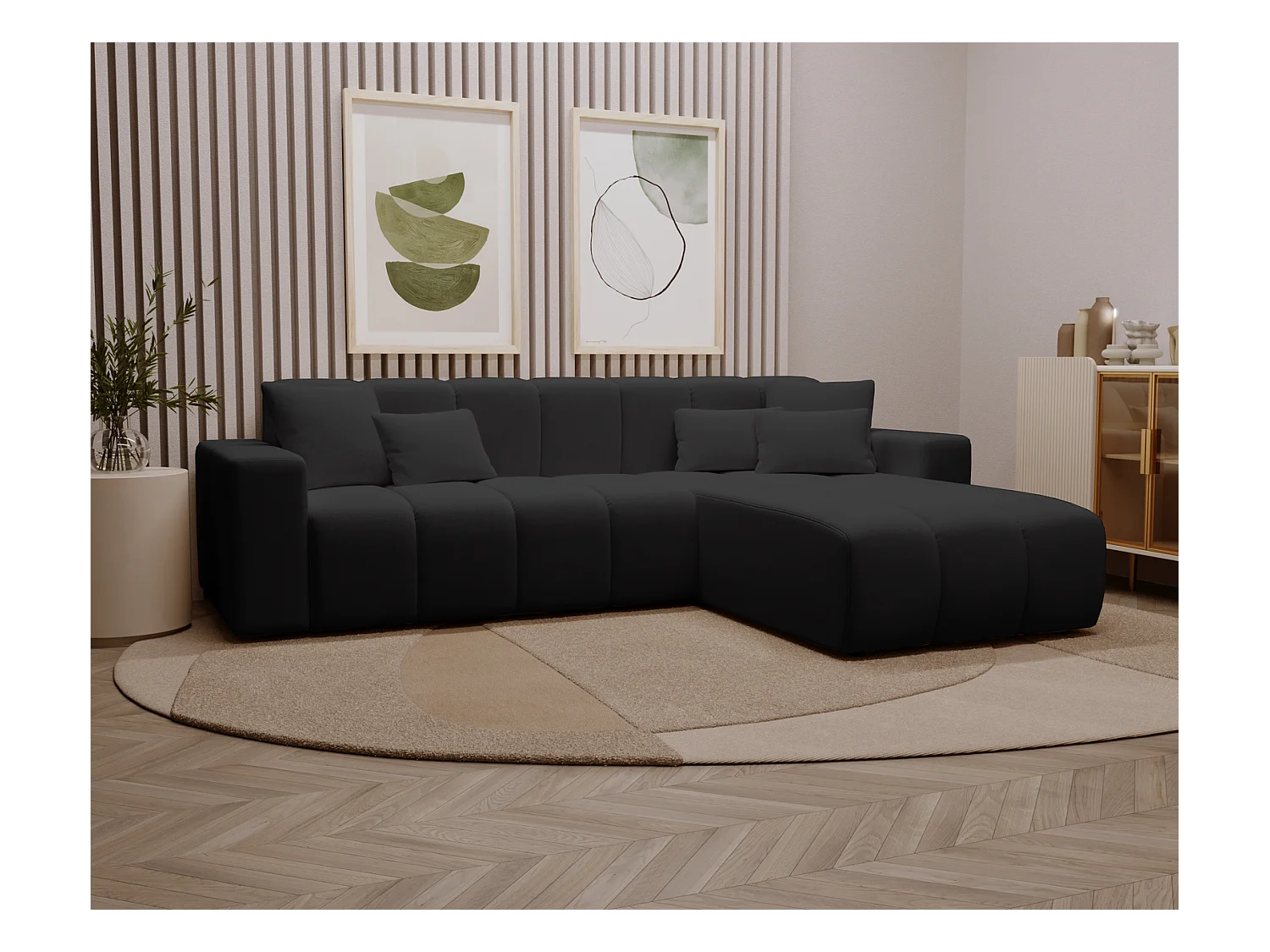 Emporius Miral Droit Canapé d'angle 265 cm - Sofa, Canapé  4 Places,  Canapé d'angle Noir (Komodo 23)