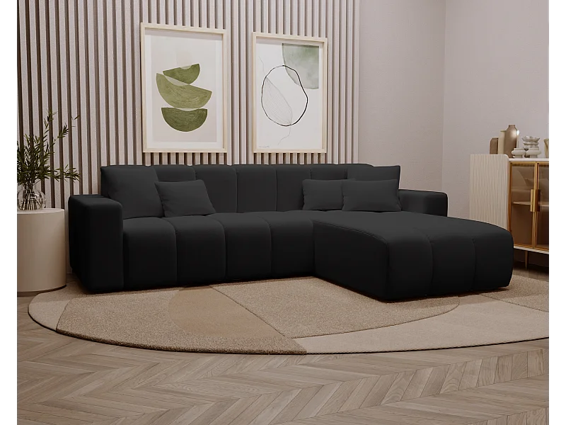 Emporius Miral narożnik w kształcie L - sofa do salonu bez funkcji spania i bez pojemnika - nowoczesny styl, prawostronny, tkanina aksamitna, czarny (Komodo 23)