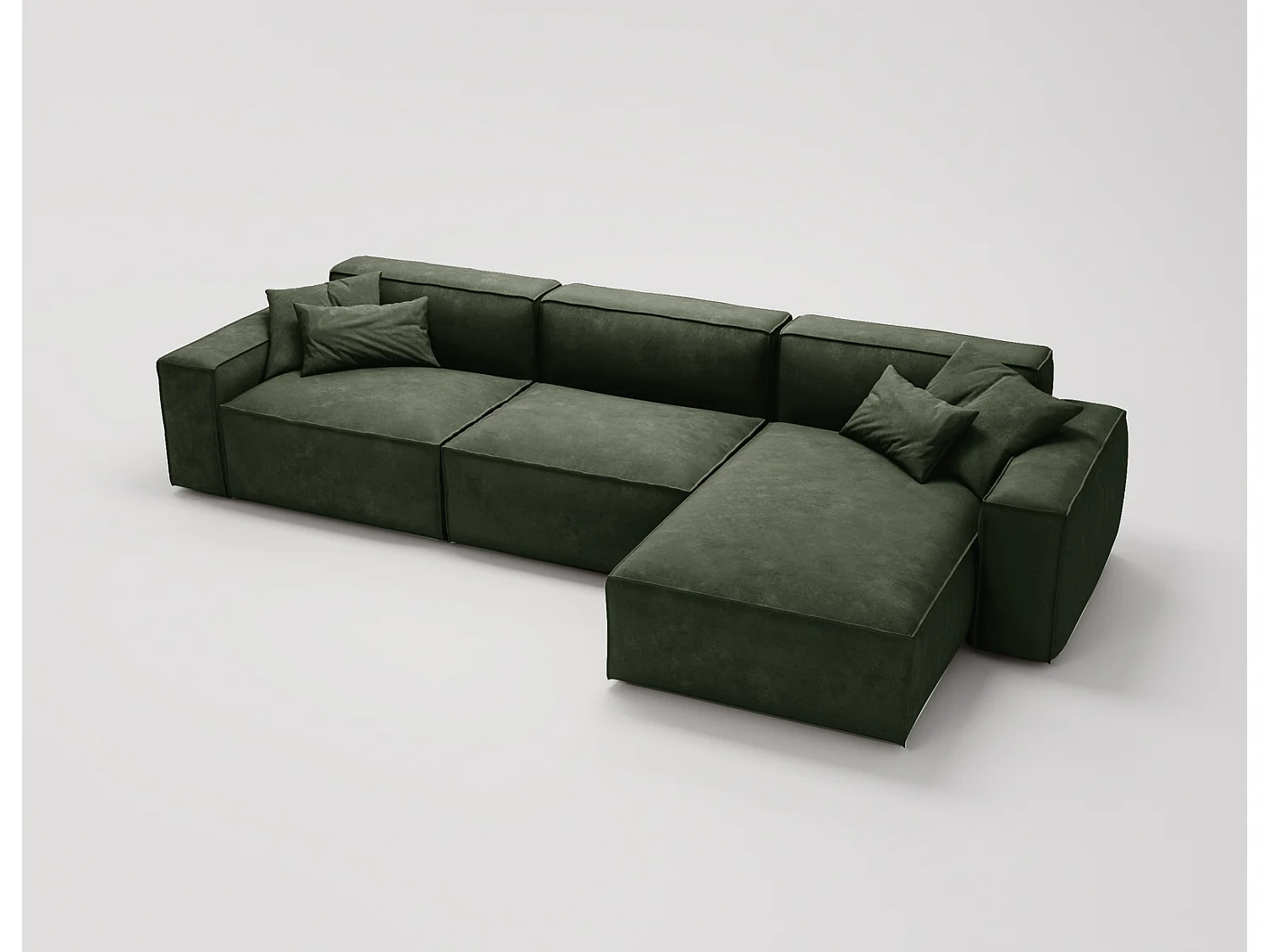 Emporius Figo Droit Canapé d'angle en Velours, Design, Modern - Canapé d'angle 265x180 cm Vert (Whisper 11)