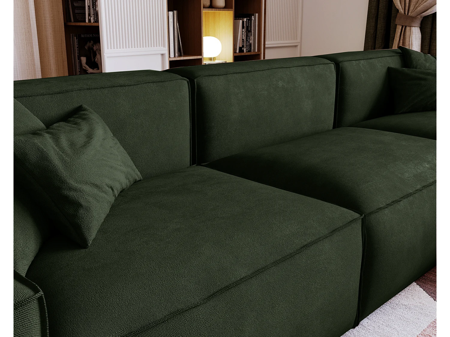 Emporius Figo Droit Canapé d'angle en Velours, Design, Modern - Canapé d'angle 265x180 cm Vert (Whisper 11)