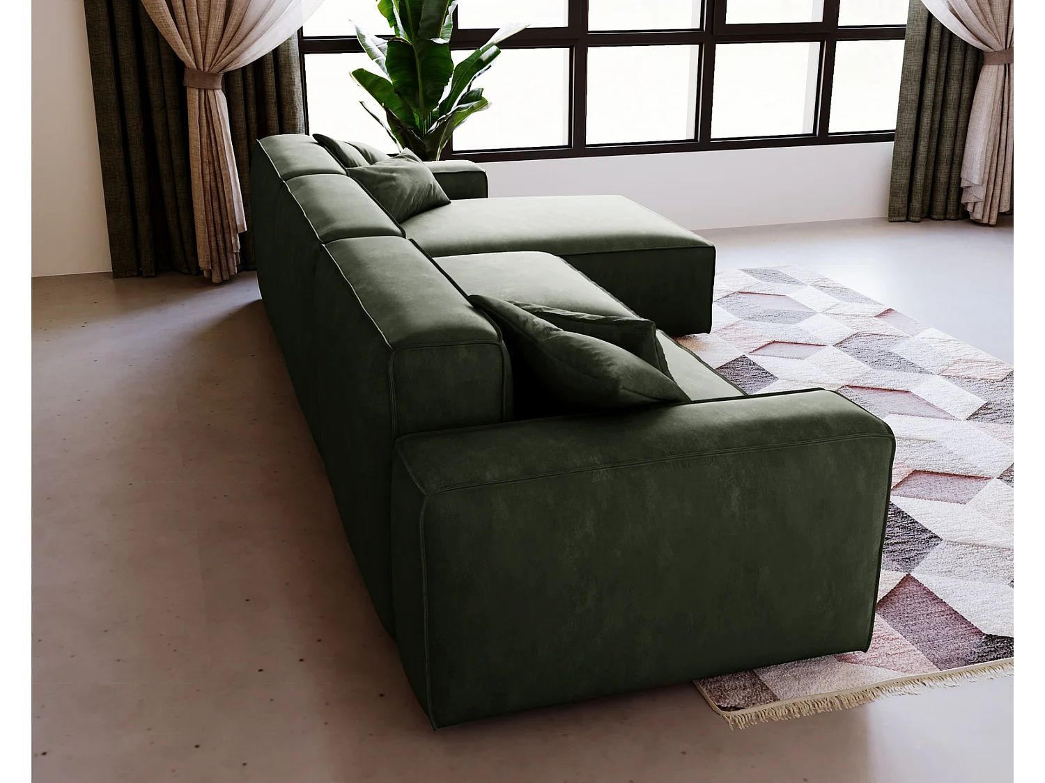 Emporius Figo Droit Canapé d'angle en Velours, Design, Modern - Canapé d'angle 265x180 cm Vert (Whisper 11)