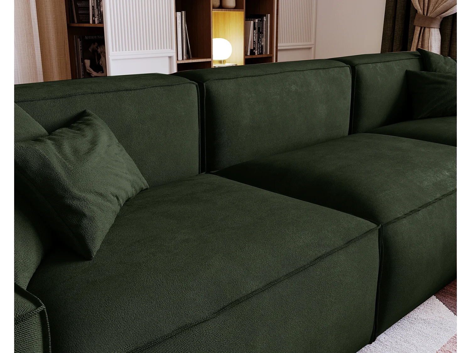 Emporius Figo Droit Canapé d'angle en Velours, Design, Modern - Canapé d'angle 265x180 cm Vert (Whisper 11)