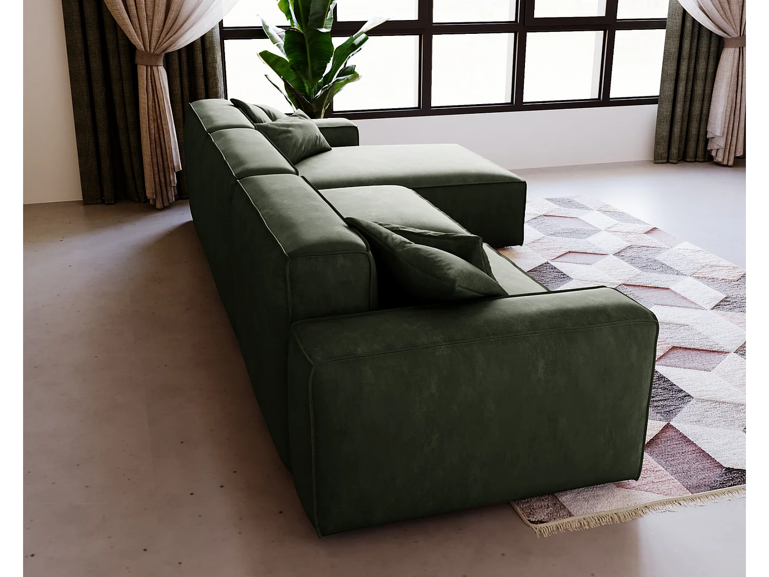 Emporius Figo Droit Canapé d'angle en Velours, Design, Modern - Canapé d'angle 265x180 cm Vert (Whisper 11)