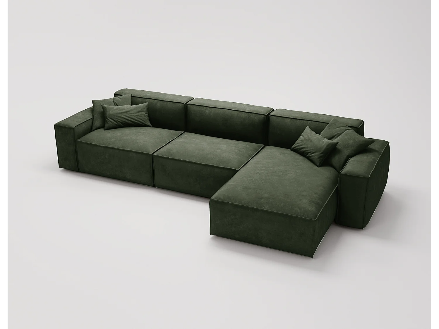 Emporius Figo Droit Canapé d'angle en Velours, Design, Modern - Canapé d'angle 265x180 cm Vert (Whisper 11)