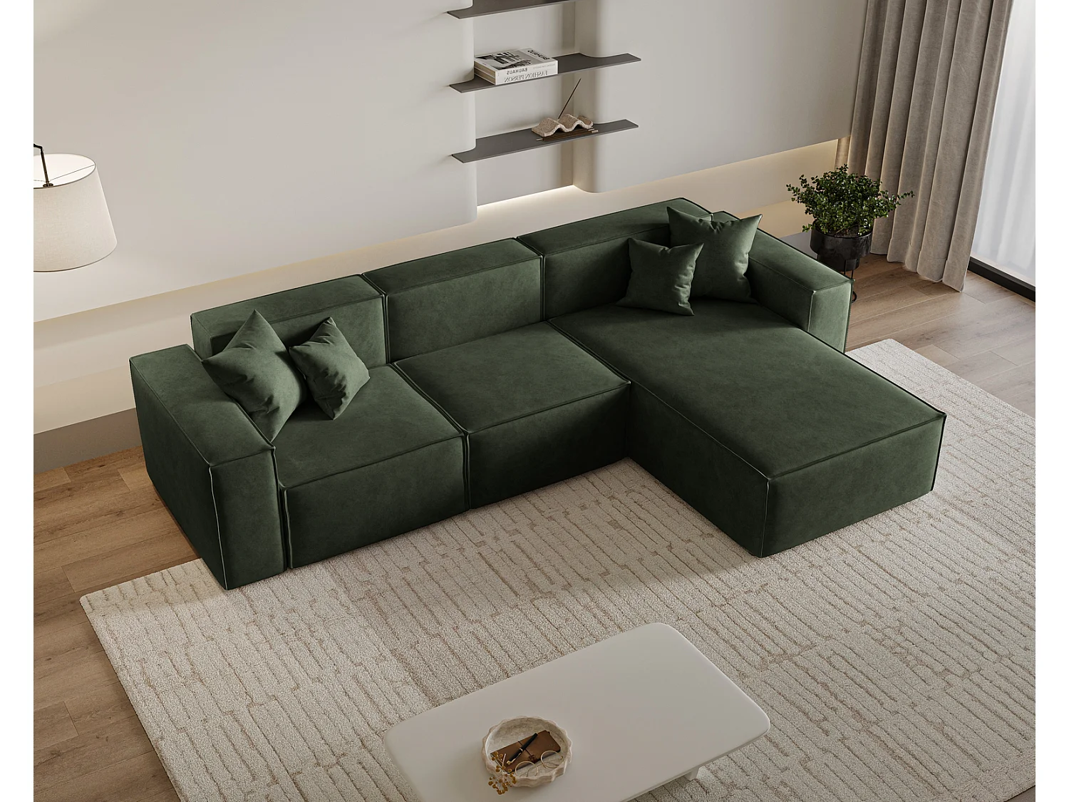 Canapé d'angle Figo, 265x180 cm, design moderne, droit, vert