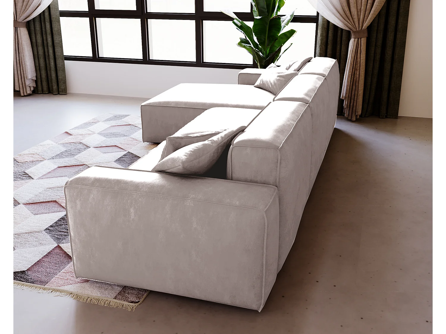 Emporius Figo Gauche Canapé d'angle en Velours, Design, Modern - Canapé d'angle 265x180 cm Gris clair (Whisper 16)